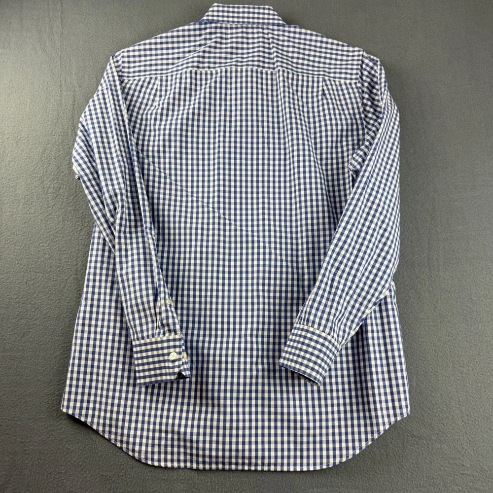 Banana Republic Shirt Men's L 16 16.5 Blue Gingham Check Plaid Non Iron Slim Fit